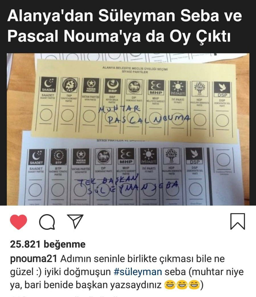 Seçimlerde 'Bir' oy alan Pascal Nouma: 'Seba ile adımın anılması ne güzel' - Resim : 1