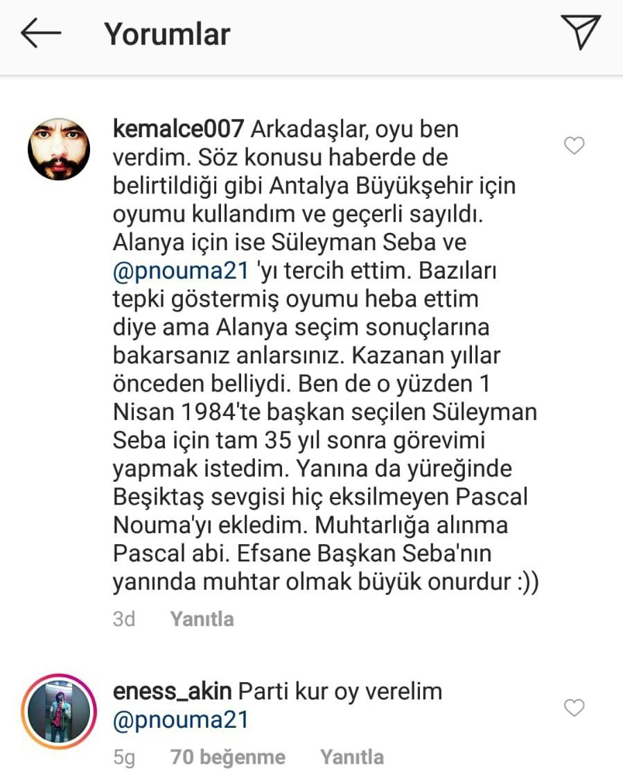 Seçimlerde 'Bir' oy alan Pascal Nouma: 'Seba ile adımın anılması ne güzel' - Resim : 2