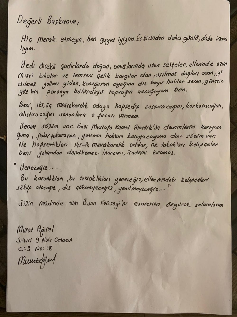 Murat Ağırel'den mektup var - Resim : 1