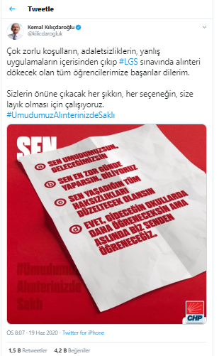 Kılıçdaroğlu'ndan LGS'ye girecek öğrencilere mesaj - Resim : 1