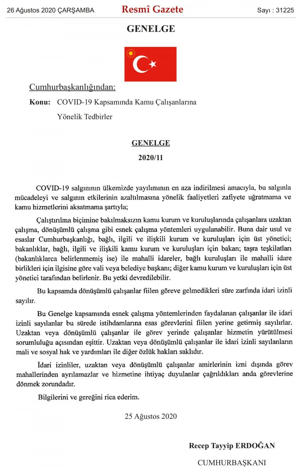 Cumhurbaşkanlığı'ndan 'esnek çalışma' genelgesi - Resim : 1