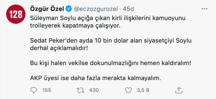 'Süleyman Soylu açığa çıkan kirli ilişkilerini kamuoyunu trolleyerek kapatmaya çalışıyor' - Resim : 1