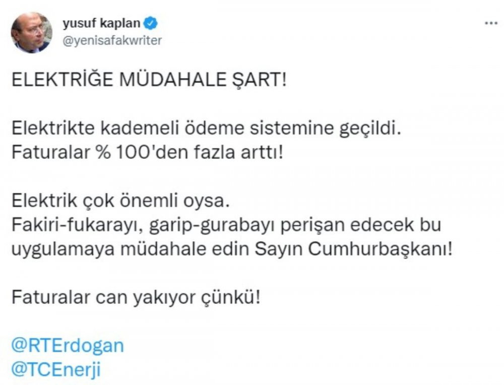 Yeni Şafak yazarı da elektrik faturasına isyan etti - Resim : 1