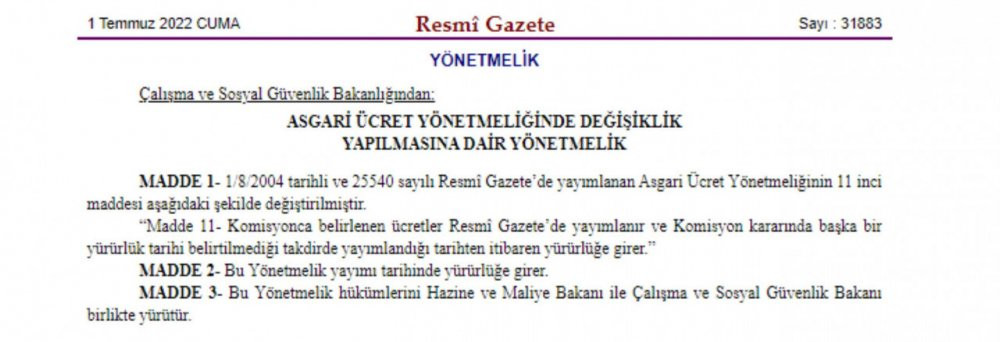 Asgari ücrete ilişkin karar Resmi Gazete'de yayımlandı - Resim : 1