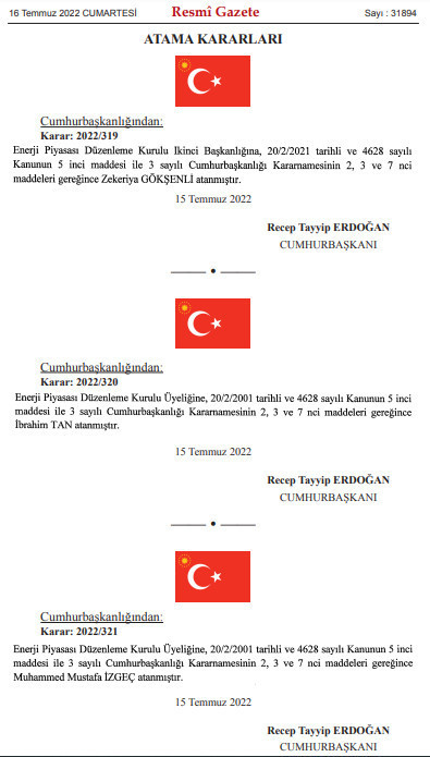 Erdoğan'ın atama kararları Resmi Gazete'de - Resim : 1