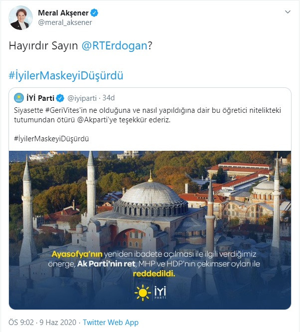 Akşener'den Erdoğan'a Ayasofya sorusu - Resim : 1