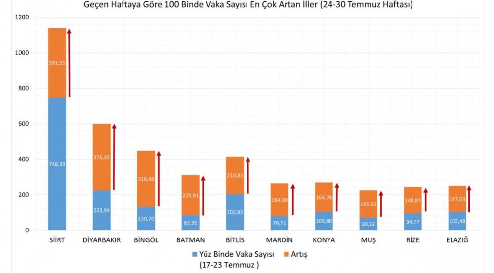 Haftalık koronavirüs vaka haritası yayımlandı... İşte vaka sayısı en çok artan iller - Resim : 3