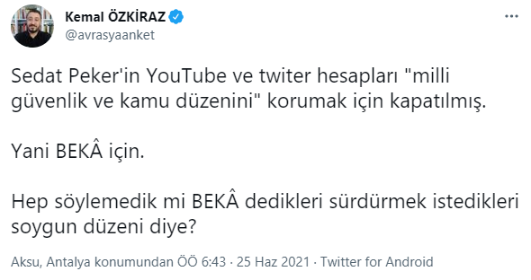 Ünlü anketçi, Sedat Peker'in hesaplarına erişim engeli kararını değerlendirdi - Resim : 1