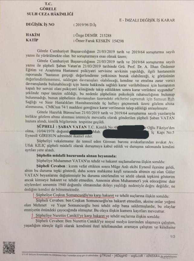 Rabia Naz'ın babası Şaban Vatan'ı, AKP'li Nurettin Canikli şikayet etmiş - Resim : 1