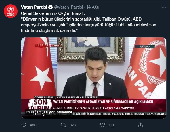 Vatan Partisi'nden 'Taliban' övgüsü - Resim : 1