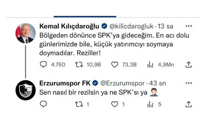Erzurumspor resmi hesabından Kılıçdaroğlu'na çirkin mesaj - Resim : 1