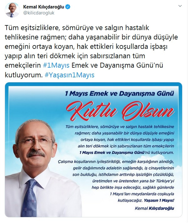 CHP Lideri Kılıçdaroğlu'ndan 1 Mayıs mesajı - Resim : 1