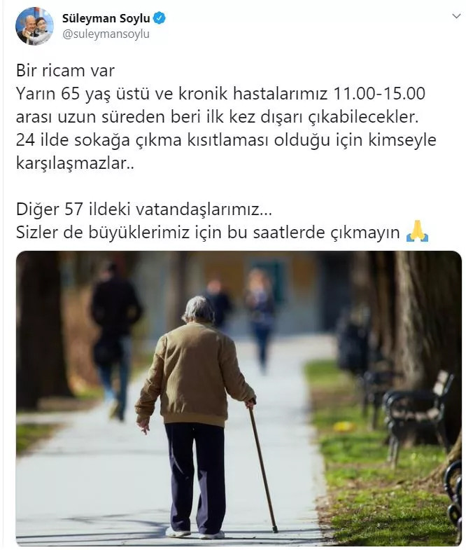Süleyman Soylu, 57 ildeki yurttaşlara 65 yaş üstü için çağrıda bulundu - Resim : 1