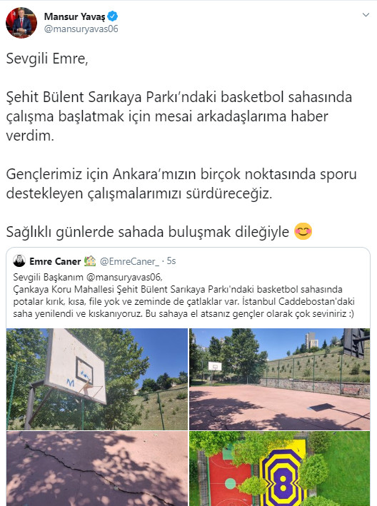 Mansur Yavaş 'basket sahasının yenilenmesi'ni isteyen öğrenciye Twitter'dan cevap verdi - Resim : 1