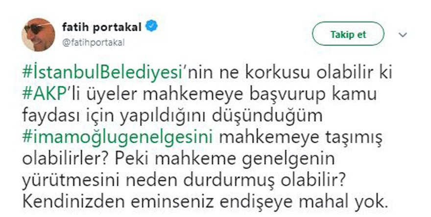 Fatih Portakal’dan AKP’ye İBB tepkisi: Ne korkusu... - Resim : 1