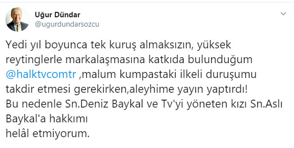 Uğur D&uuml;ndar: Deniz Baykal ve Aslı Baykal&rsquo;a hakkımı helal etmiyorum - Resim : 1