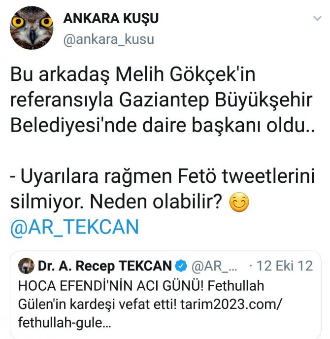 Melih Gökçek'in referansıyla Daire Başkanı olmuştu: 'FETÖ' paylaşımları... - Resim : 1