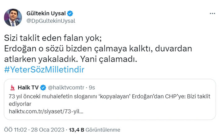 Gültekin Uysal'dan Erdoğan'a: Duvardan atlarken yakaladık, yani çalamadı - Resim : 1