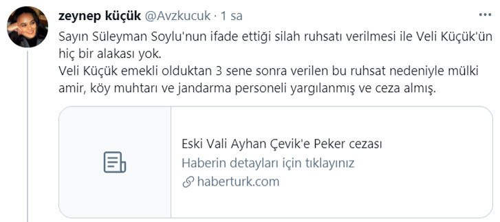 Zeynep Küçük'ten, Süleyman Soylu'nun Veli Küçük ile ilgili sözlerine yanıt - Resim : 1