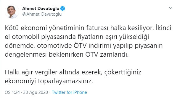 Arabalara gelen ÖTV zammına Davutoğlu'ndan tepki - Resim : 1