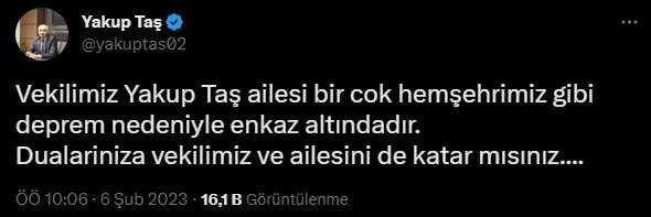 AKP Adıyaman Milletvekili Yakup Taş ve ailesi enkaz altında kaldı - Resim : 1