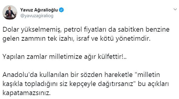 Ağıralioğlu'nda 'zam' açıklaması: Tek izahı israf ve kötü yönetim - Resim : 1