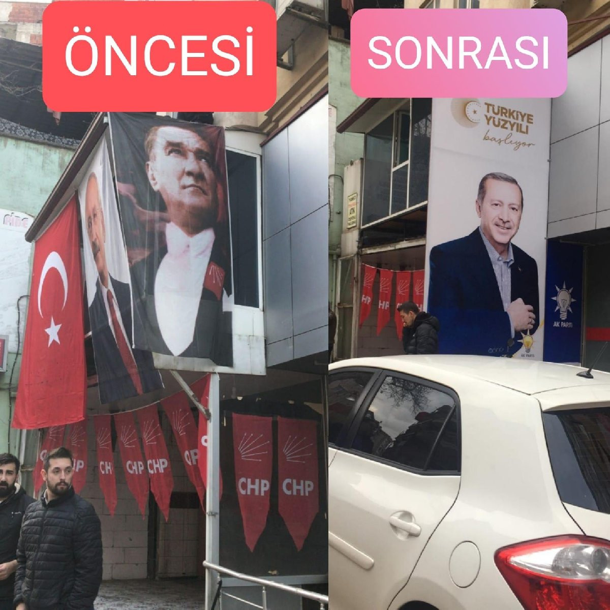 AKP’liler, CHP seçim bürosunu Erdoğan posteri ile gizlemek istedi - Resim : 1