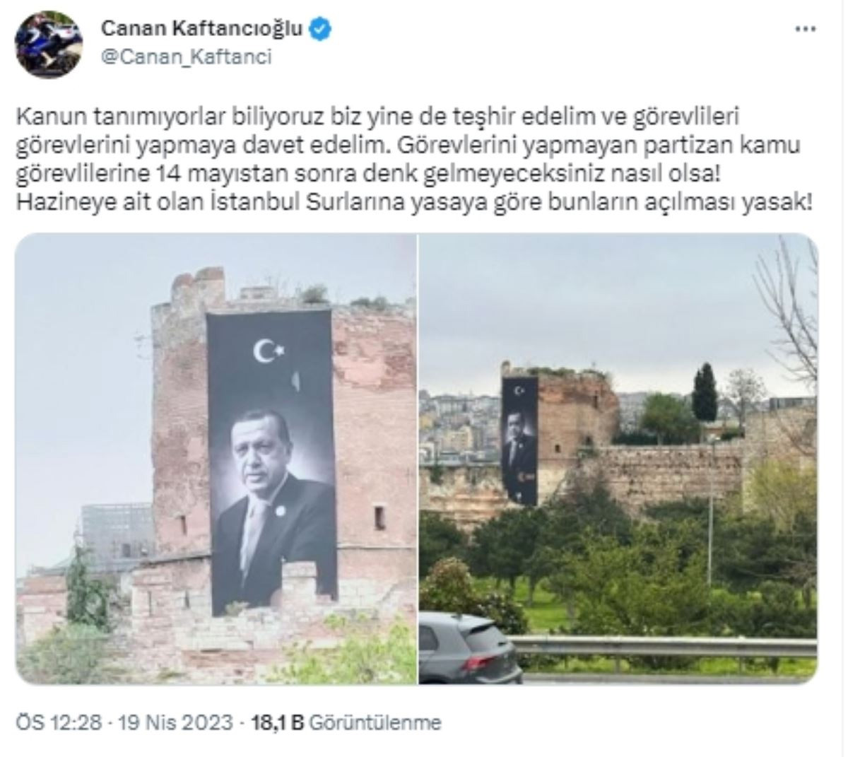 İstanbul'da tarihi surlara Erdoğan posteri asıldı - Resim : 1