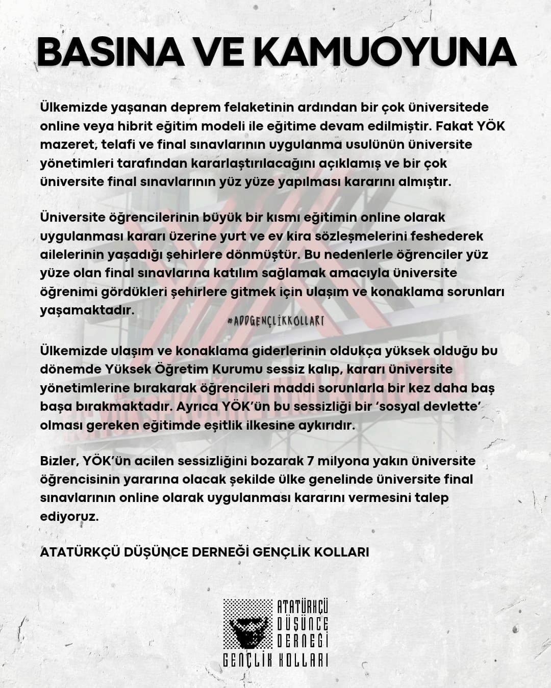 Atatürkçü Düşünce Derneği Gençlik Kolları Genel Başkanı Nihat Arda Mercan'dan YÖK'e tepki - Resim : 1