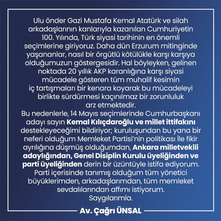 Memleket Partisi'nde Kılıçdaroğlu istifası - Resim : 1