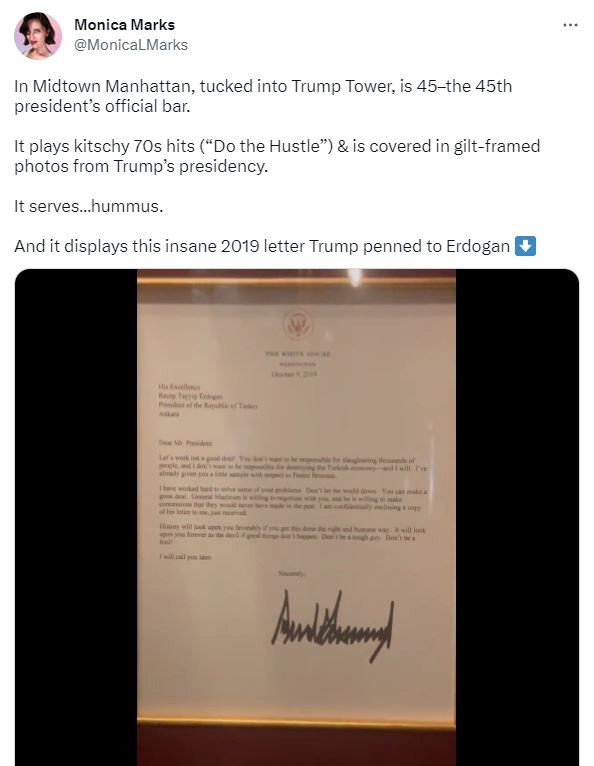 Donald Trump Erdoğan'a gönderdiği 'Aptal olma' mektubunu barının duvarına astı - Resim : 2