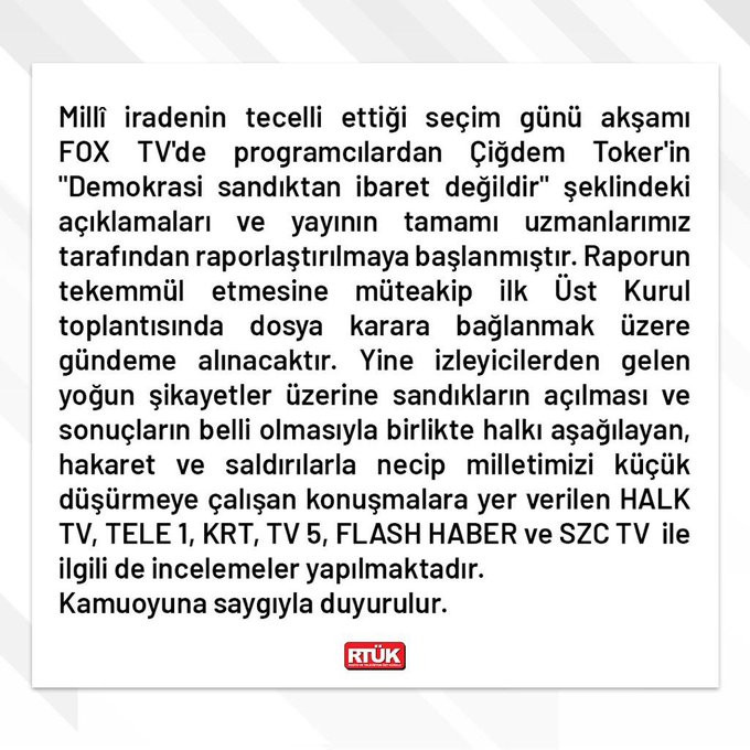 RTÜK seçim sonrası harekete geçti: Bağımsız televizyon kanallarına inceleme  - Resim : 1