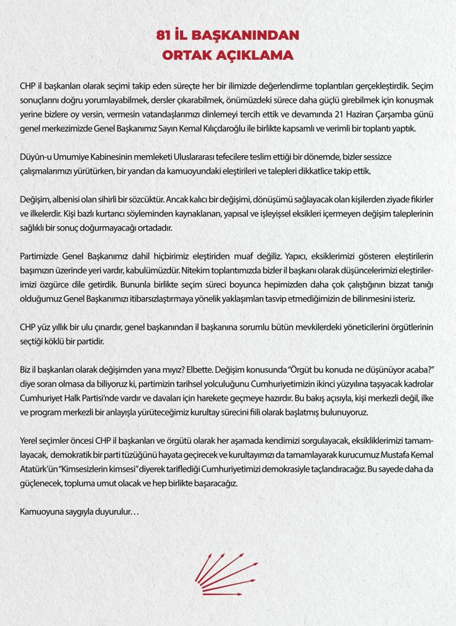 CHP il başkanlarından ortak açıklama - Resim : 1