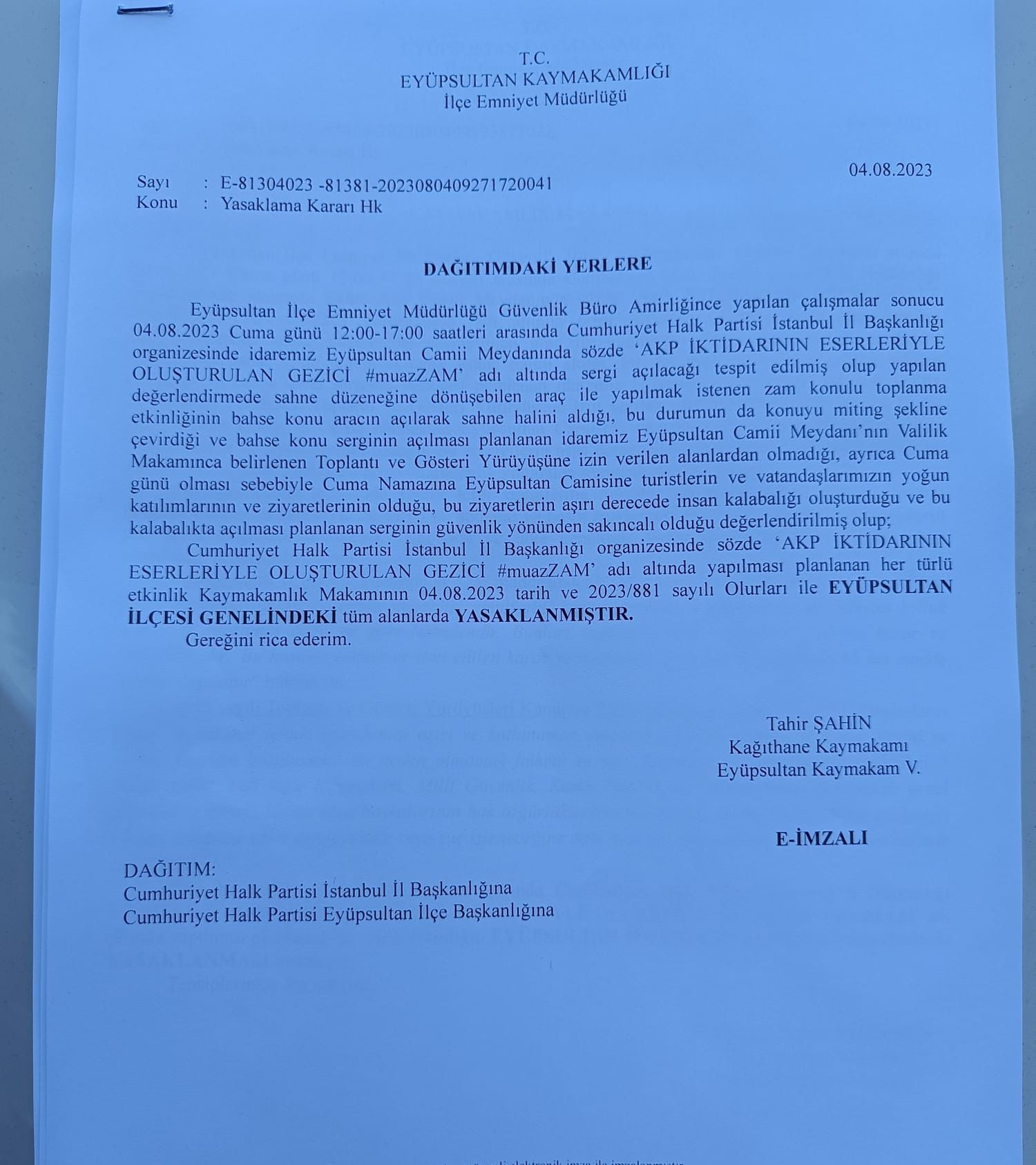 Kaymakamlık CHP'nin etkinliğini yasakladı - Resim : 1