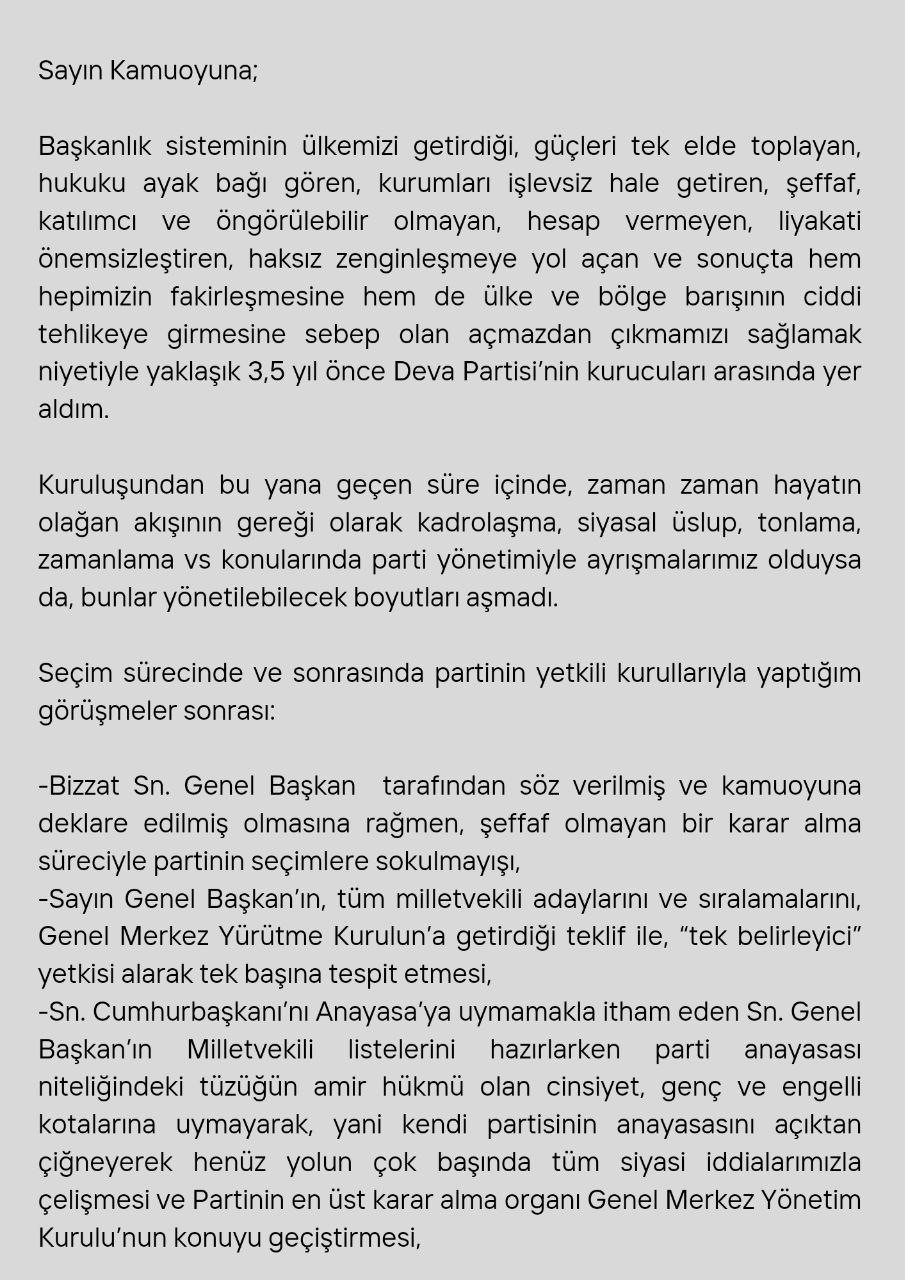 Ahmet Faruk Ünsal DEVA Partisi'nden istifa etti - Resim : 1