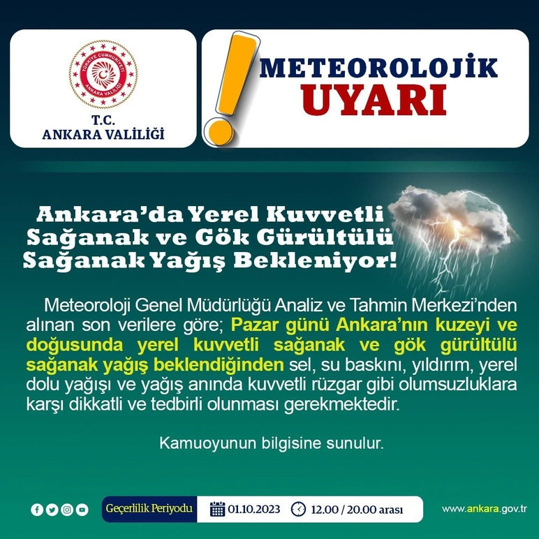 Ankara Valiliği'nden 'sağanak' uyarısı - Resim : 1
