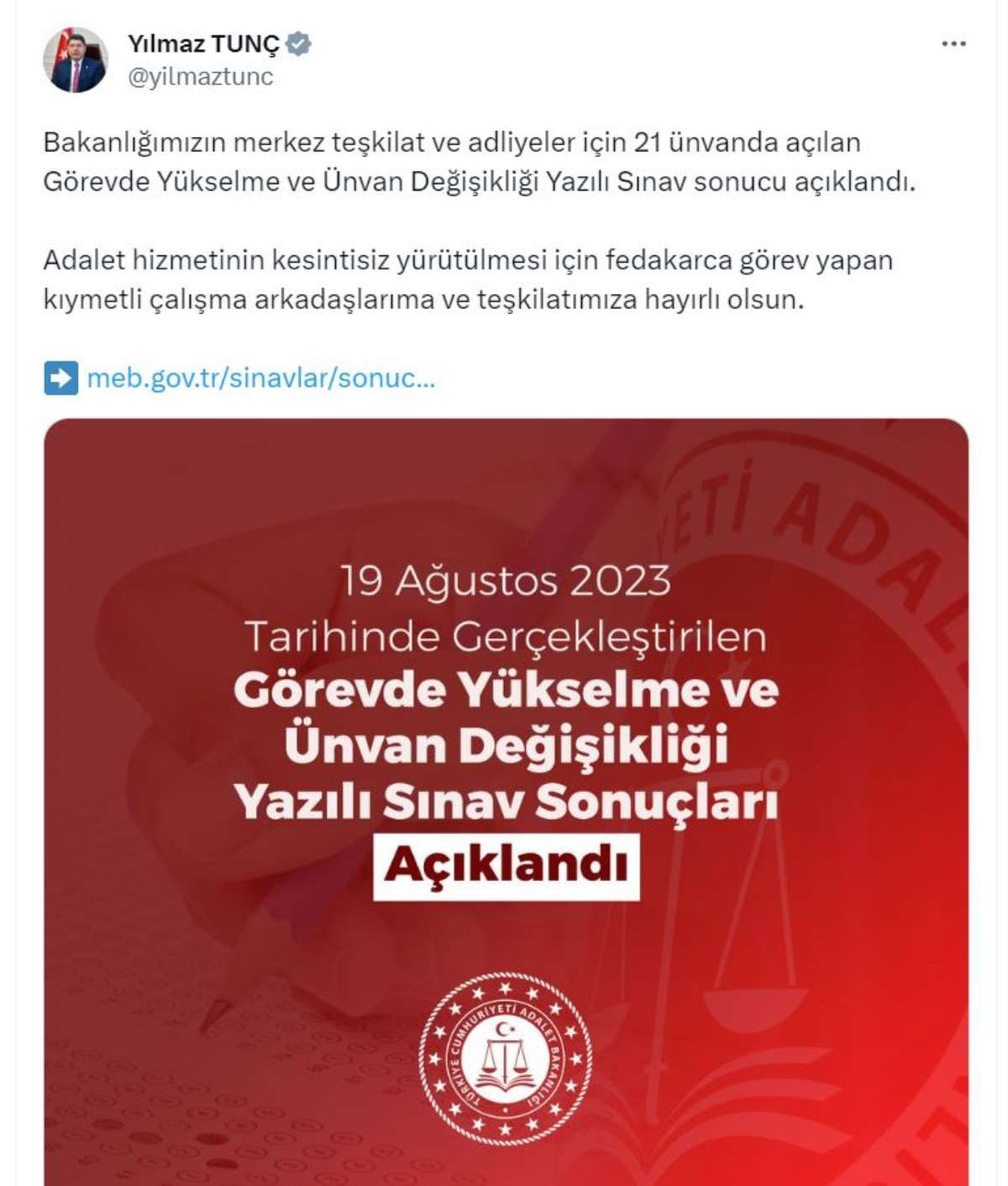 Adalet Bakanlığı görevde yükselme sınav sonuçları açıklandı - Resim : 1