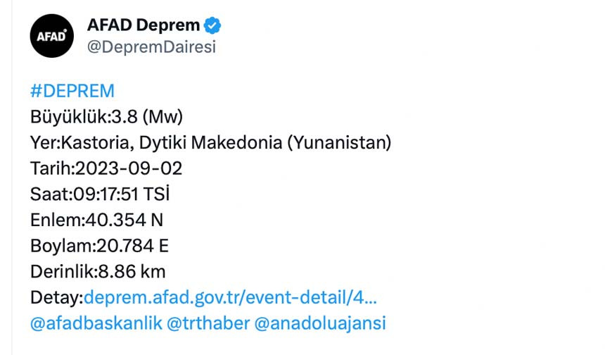 AFAD açıkladı: Yunanistan'da deprem - Resim : 1