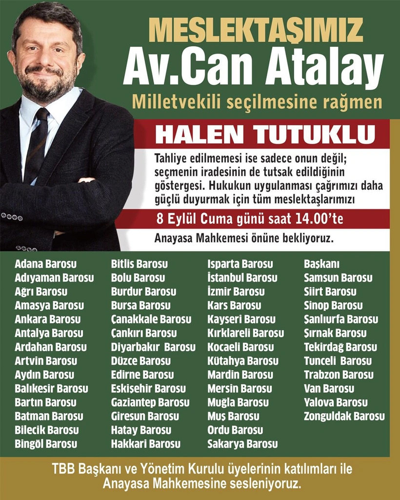 54 baro Can Atalay için Anayasa Mahkemesi önünde eylem yapacak - Resim : 1