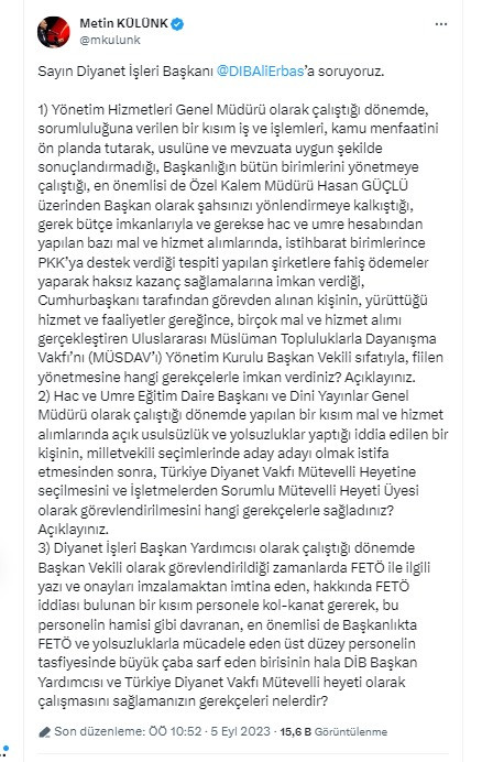 AKP'li Külünk'ten Diyanet İşleri Başkanı Ali Erbaş'a FETÖ ve PKK suçlaması... - Resim : 1