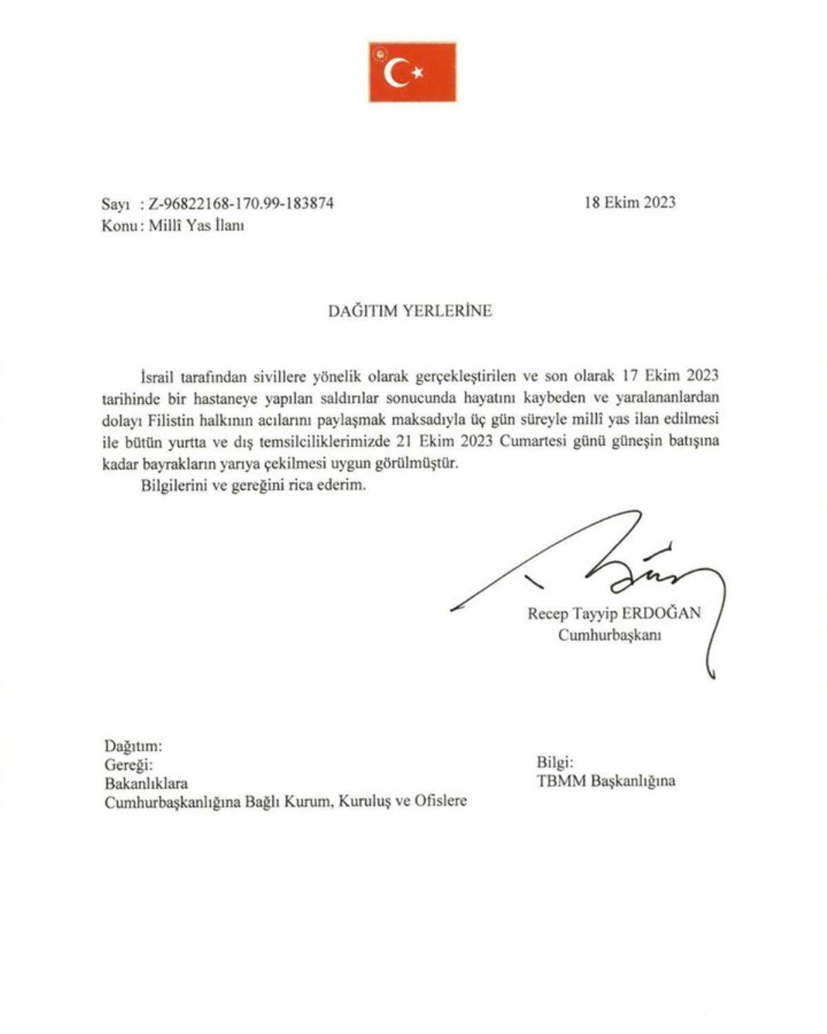 Erdoğan duyurdu: Türkiye'de 3 günlük ulusal yas ilan edildi - Resim : 1