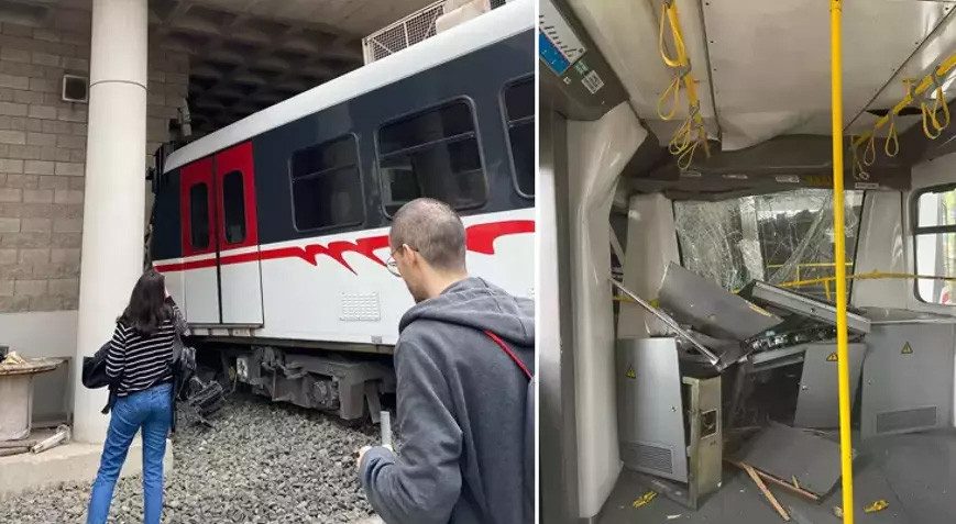 İzmir'de metro raydan çıktı, duvara çarptı - Resim : 1