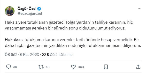 CHP Genel Başkanı Özgür Özel'den Tolga Şardan'ın tahliyesinin ardından açıklama - Resim : 1