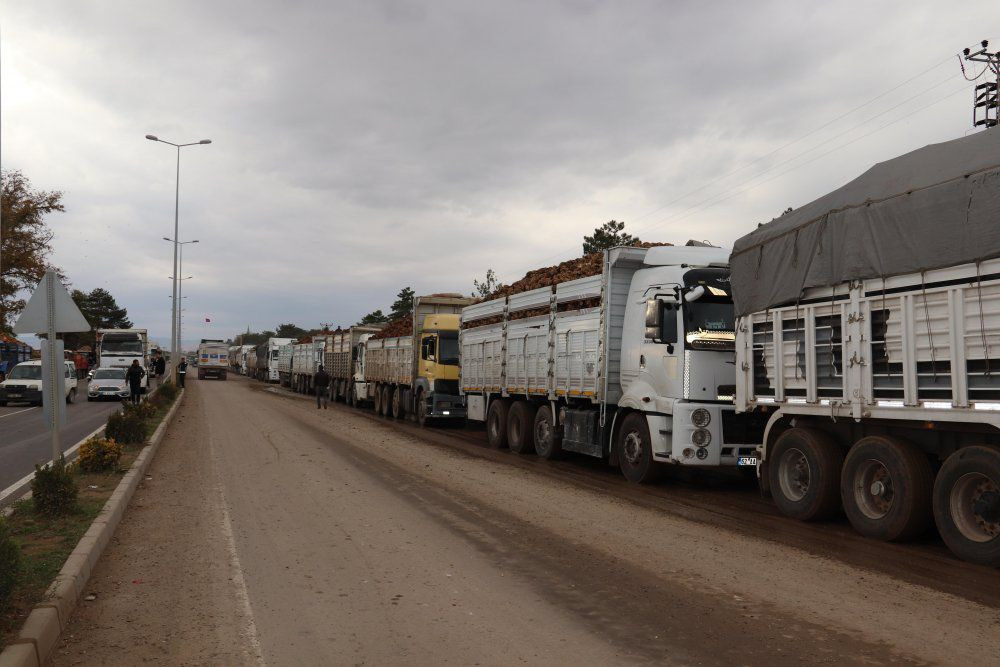 Elazığ’da üreticiye görülen reva: Yüzlerce çiftçi traktörleriyle fabrika önünde ürünlerini vermeyi bekliyor - Resim : 1