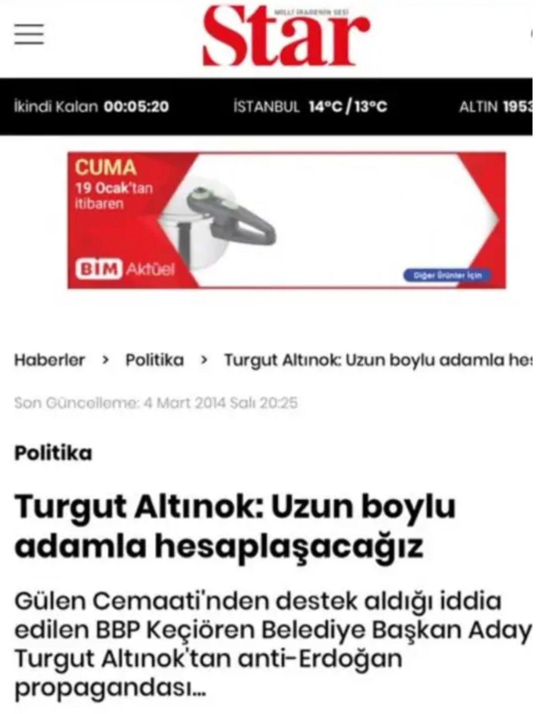 Erdoğan aday gösterdi, Star Gazetesi Turgut Altınok hakkındaki haberleri sildi - Resim : 2