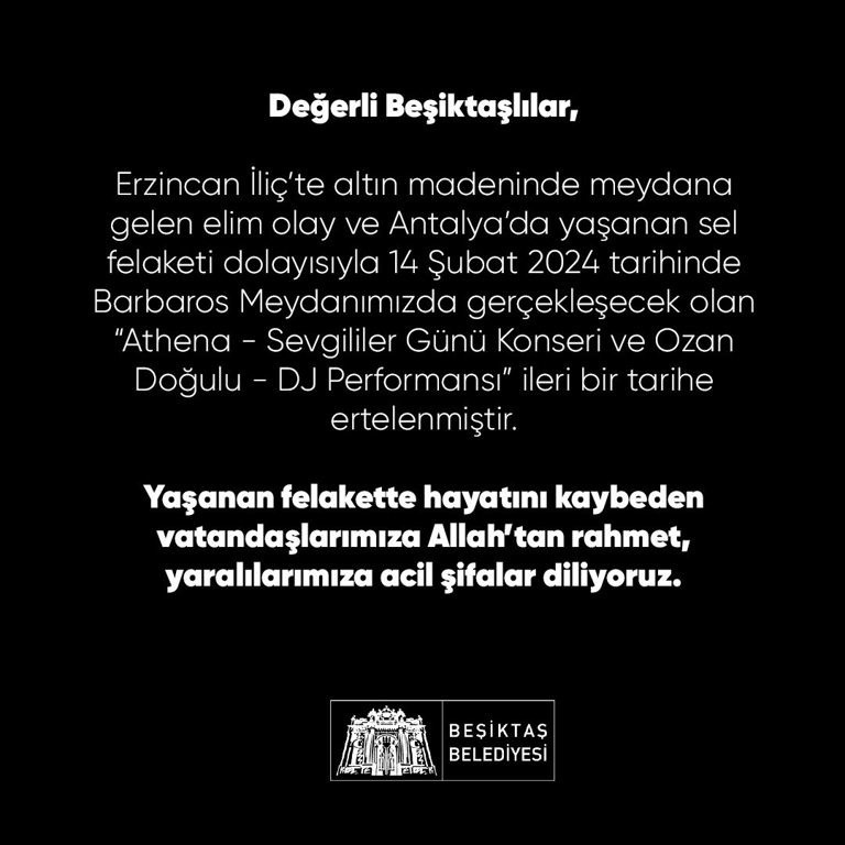 Beşiktaş Belediyesi'nden konser erteleme kararı - Resim : 1